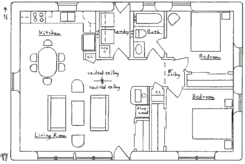 Землебитный солнечный дом в стиле ранчо, план