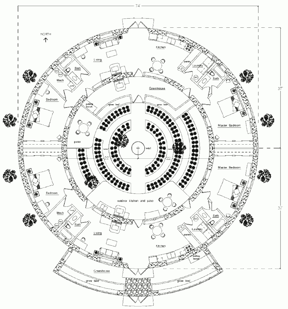 Землебитный пассивный солнечный дом Torus Design, план