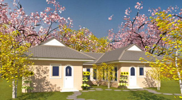 Компактный дом с двориком, вид с юго-юго-запада