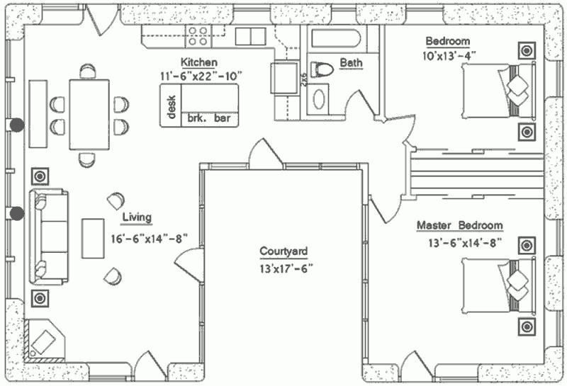 Компактный дом с двориком, план