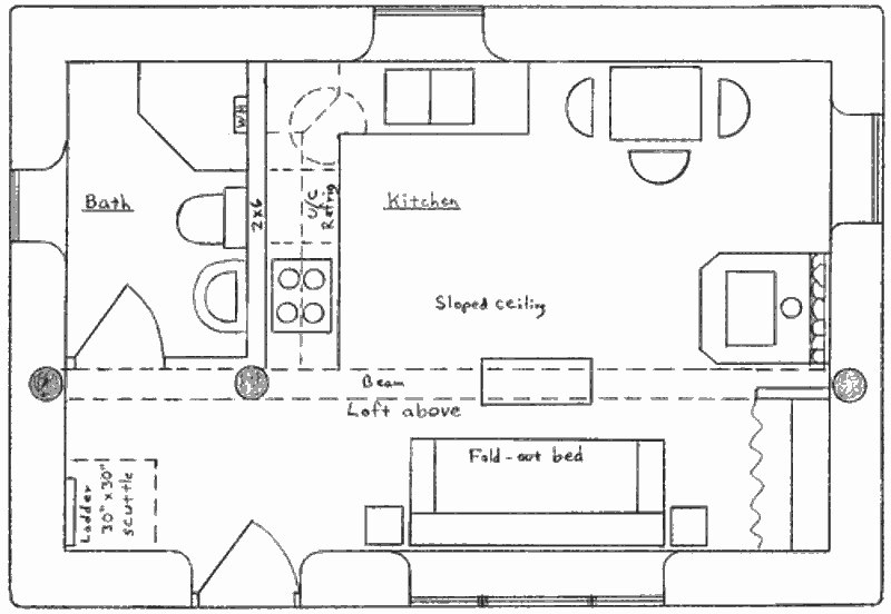 Маленький дачный дом Wilderness Cabin, план