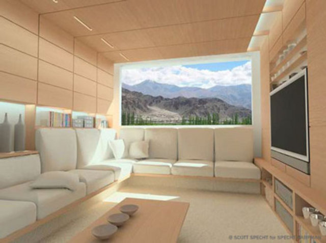 Дом с нулевым потреблением энергии Zero House, интерьер гостиной