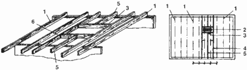 Раскладка деревянных балок перекрытия в местах проемов