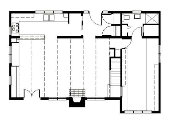 Маленький коттедж в гонтовом стиле, план первого этажа