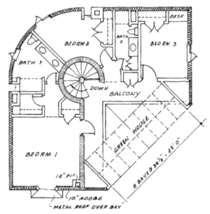 Пассивный солнечный дом Дугласа Балкомба, план второго этажа