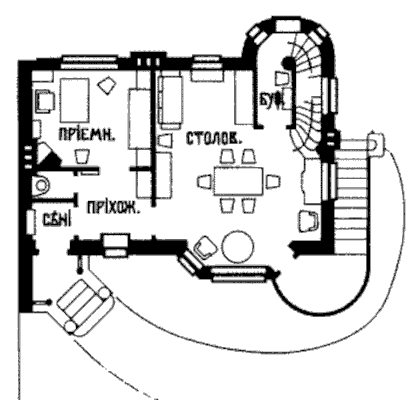 Маленький особняк в стиле русский модерн, план первого этажа