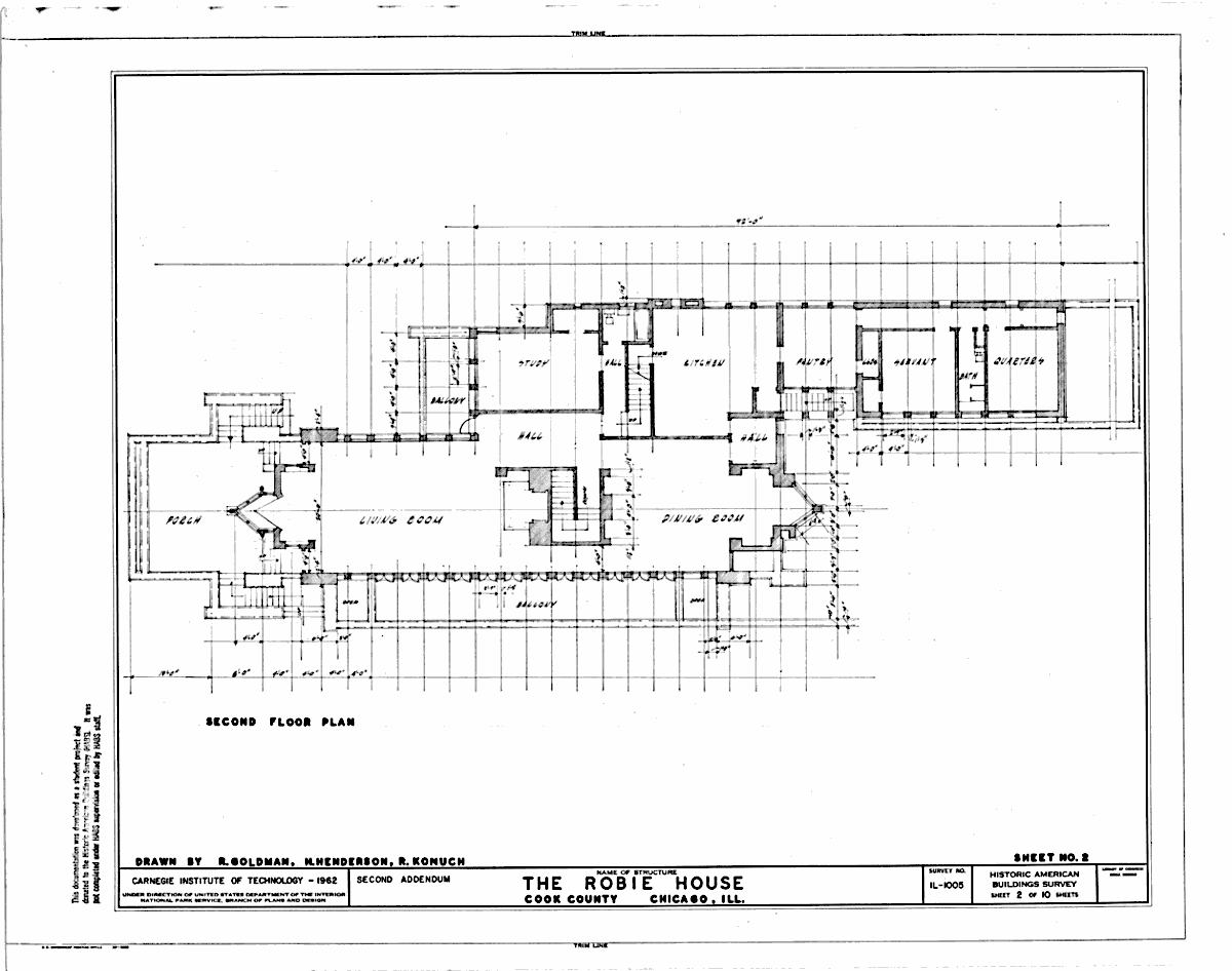 Дом Роби (Frederick Robie House) — проект Фрэнка Ллойда Райта, план второго этажа