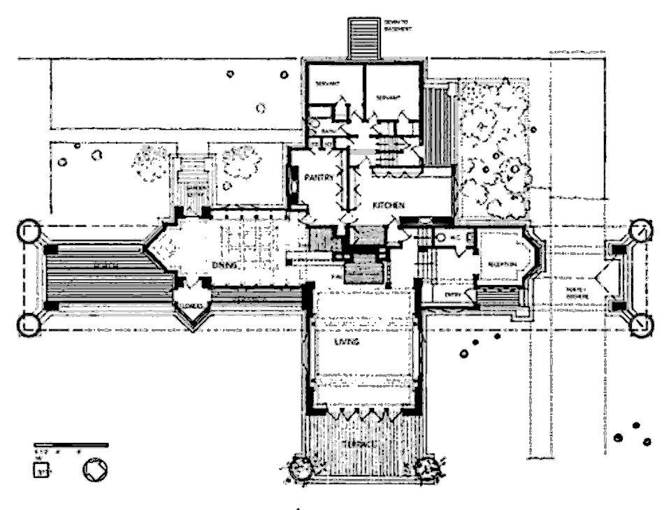 Дом Уиллитс (Ward Willits House) — проект Фрэнка Ллойда Райта, план первого этажа