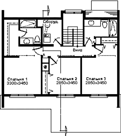 Проект канадского двухэтажного дома с солнечной теплицей, план второго этажа