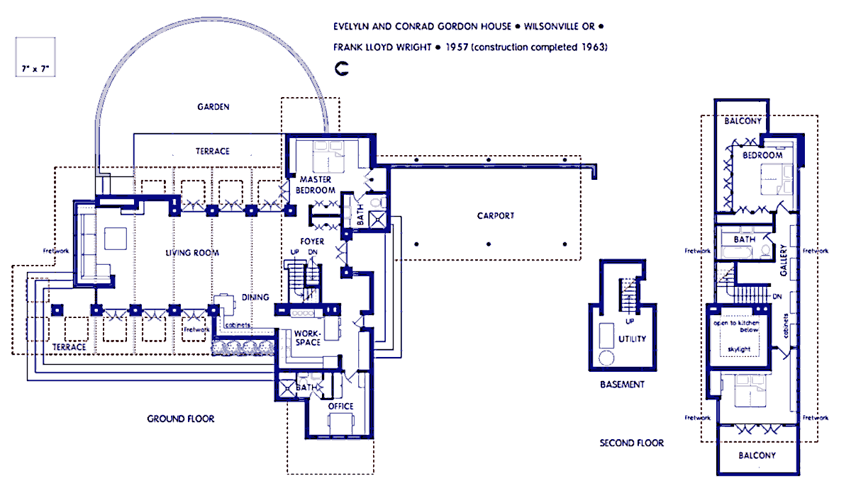 Дом Гордонов (Gordon House) — проект Фрэнка Ллойда Райта, план