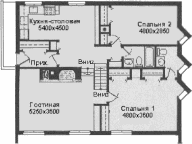 Проект канадского солнечного дома в нескольких уровнях, план первого этажа