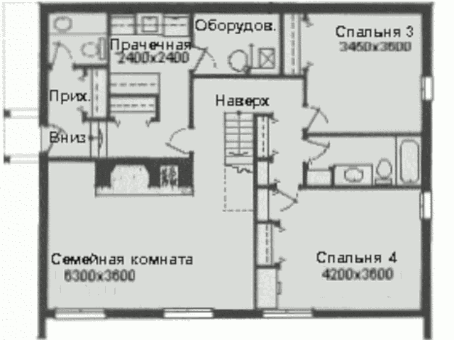 Проект канадского солнечного дома в нескольких уровнях, план цокольного этажа