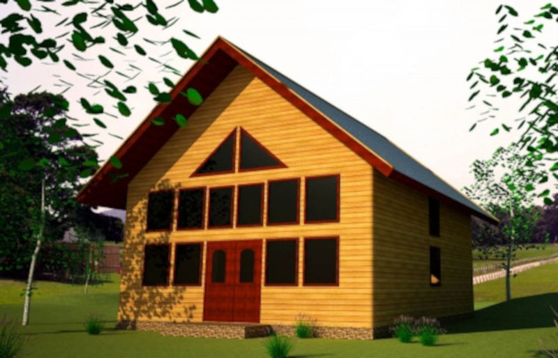 Проект солнечного дома из соломенных блоков Strawbale Chalet, вид с юго-юго-востока