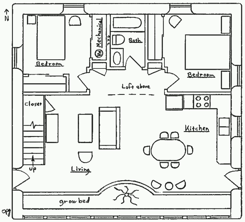 Проект компактного солнечного дома Гейгера, план первого этажа