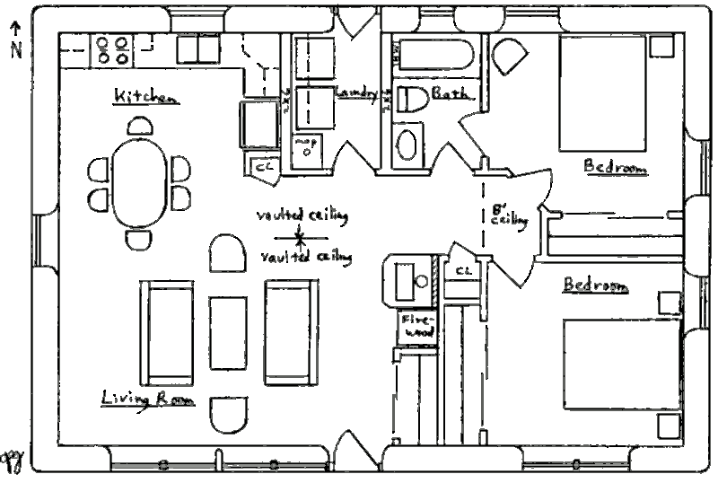 Проект ранчо с пассивным солнечным отоплением, план