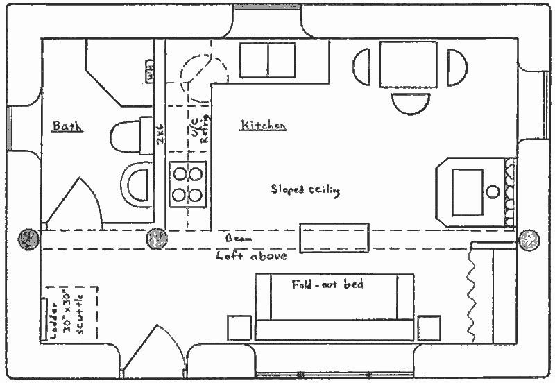 Проект каркасного дачного домика Wilderness Cabin, план