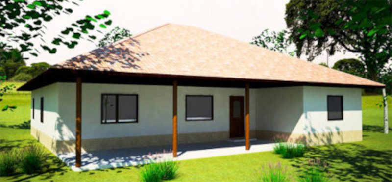 Проект землебитного дома Beachcomber House, вид с юго-запада