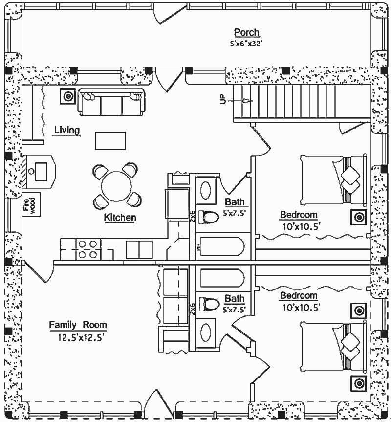 Проект классического фермерского солнечного дома, план первого этажа