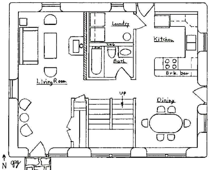 Проект горного солнечного дома, план первого этажа
