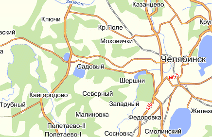 Фрагмент карты Челябинской области, район деревни Кайгородово