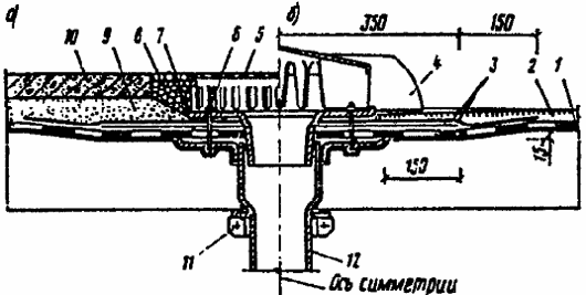 Примеры решения кровель в местах установки водосточных воронок