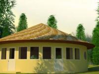 Соломенный солнечный дом Strawbale Roundhouse, внешний вид